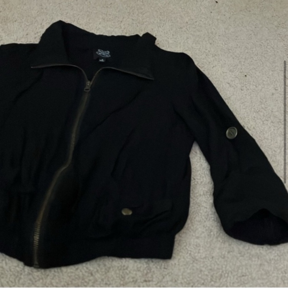 Vintage Y2K Grunge Bomber Black Zip-Up Jacket, lightweight, adjustable, xs/s - Picture 2 of 8